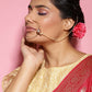 Gold-Pleated Red White Kundan Studded Beaded Chained Nosepin - Ruby Raang | Swadesiicart