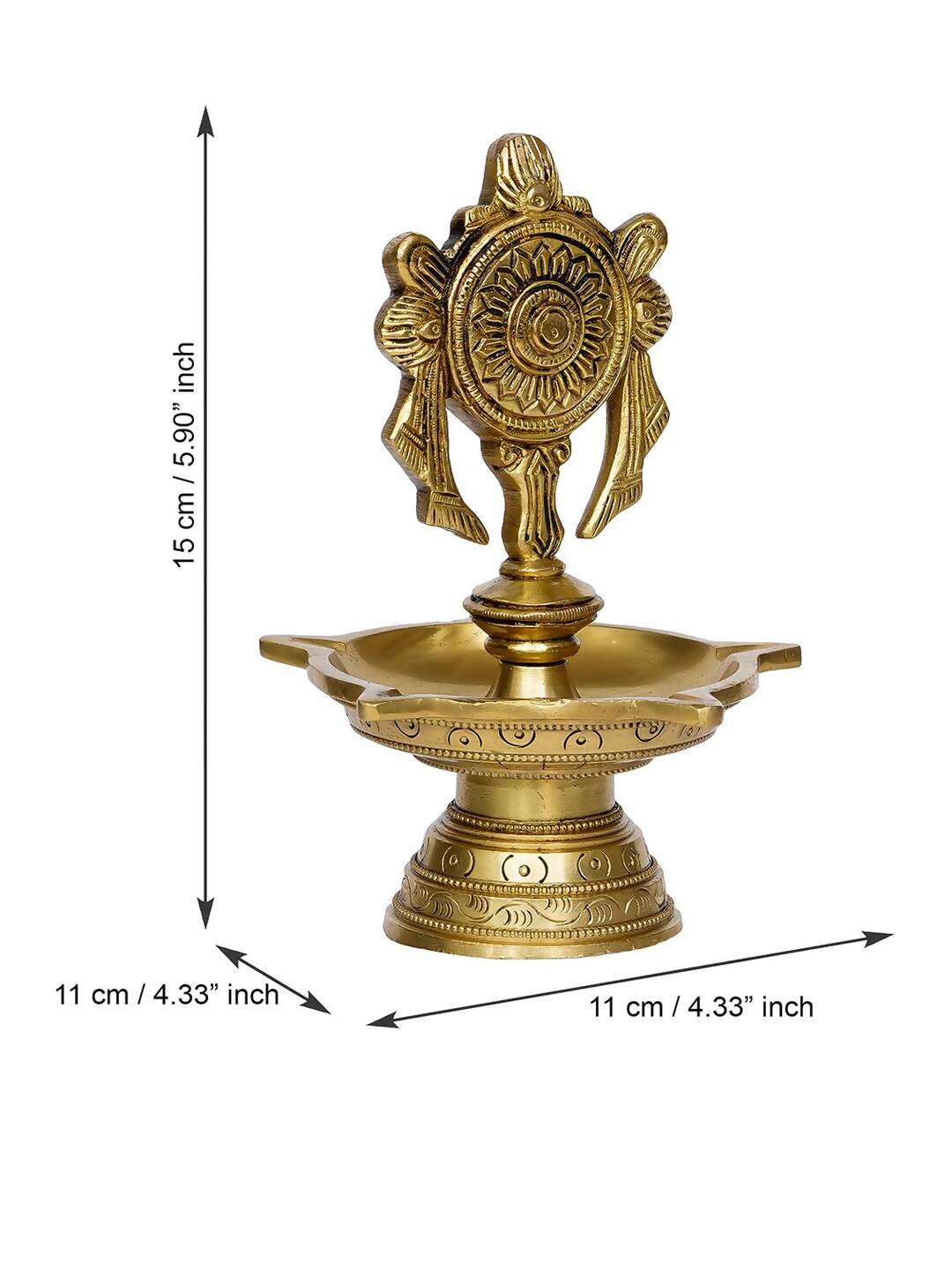 eCraftIndia Gold-Toned Chakra Handcrafted Brass Diya With 5 wicks | Swadesiicart