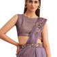 Purple Satin Embroidered Ready To Wear Saree With Unstitched Blouse Piece - Nandika | Swadesiicart