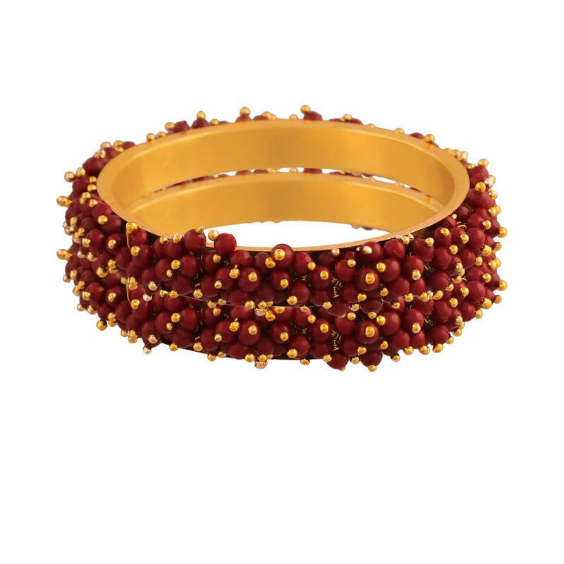 Mominos Fashion Joharkamal Gold-Polished Maroon Beads Work Bangles - Swadesiicart