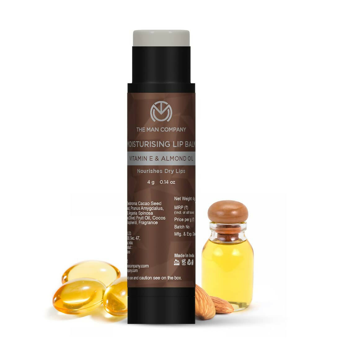 The Man Company Moisturising Lip Balm with Vitamin E, Almond Oil - Swadesiicart