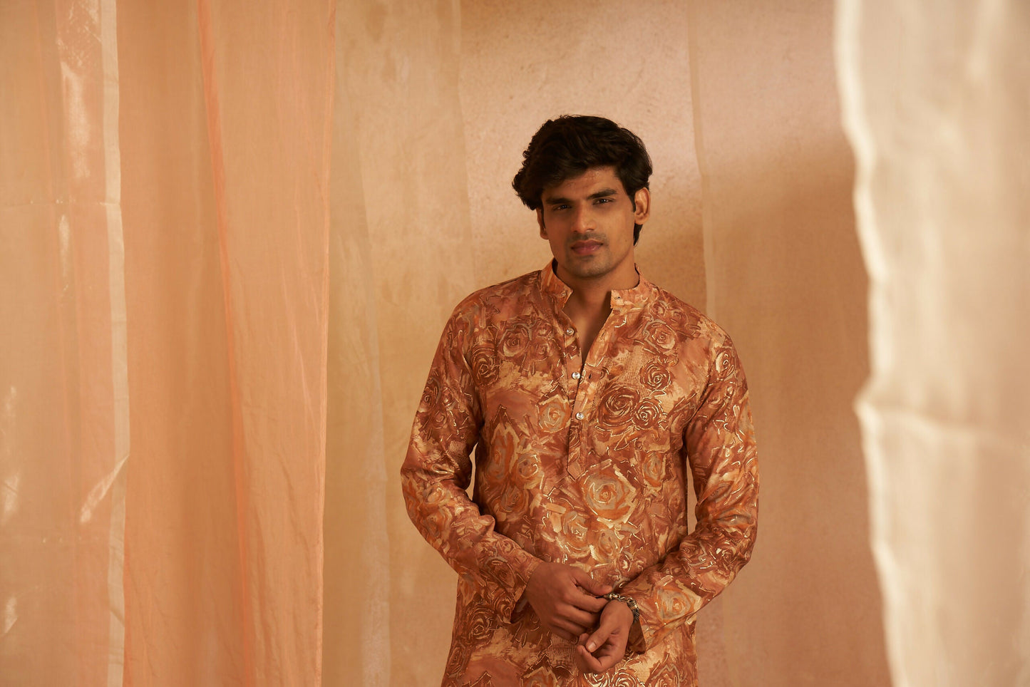 Brown Modal Silk Designer Printed Men's Kurta Set - Mahotsav