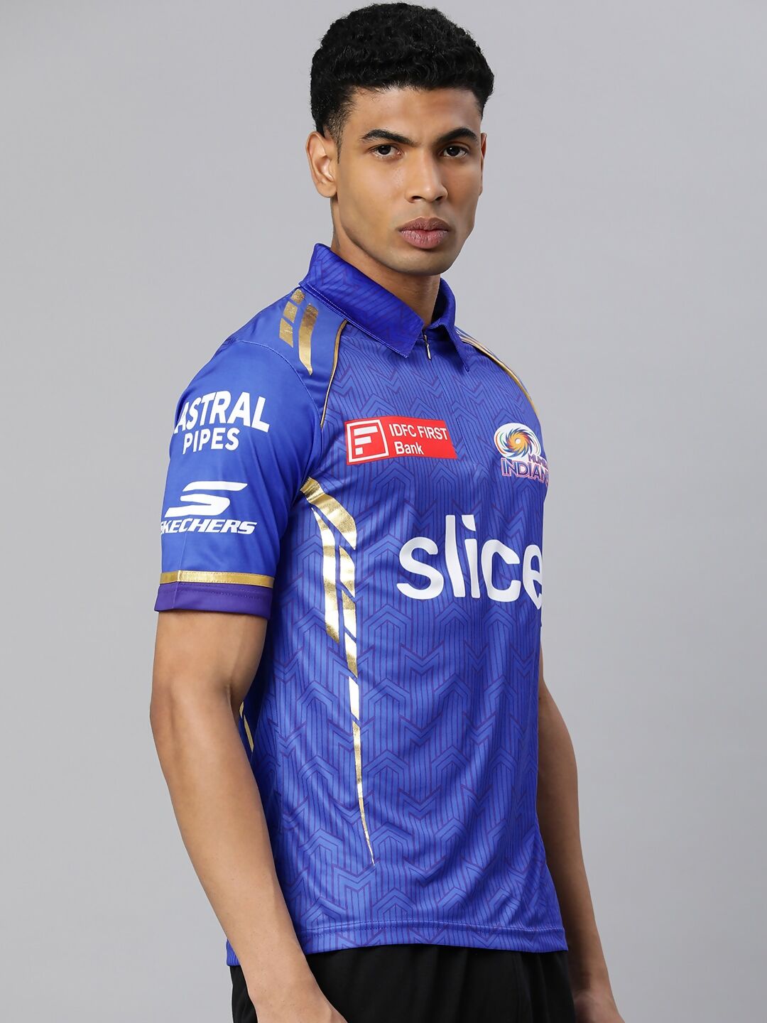 playR Men Printed Polo Collar Dri-FIT MI Official Match Jersey T-shirt IPL, T20 | Swadesiicart