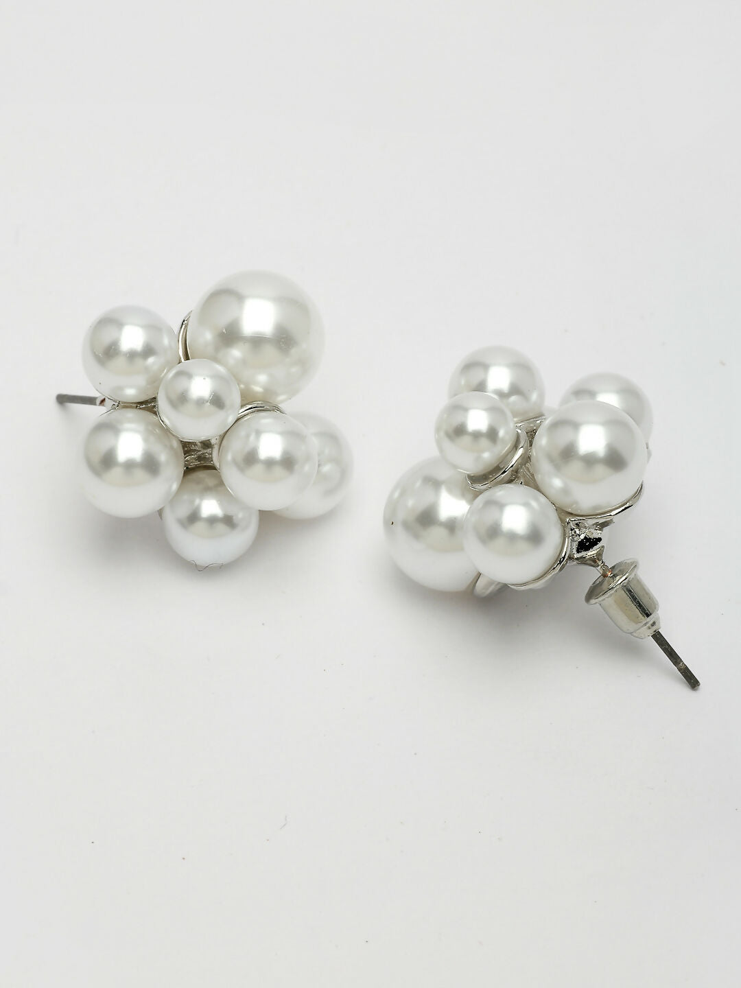 NVR Women's White Pearl Silver-Plated Circular Studs Earring | Swadesiicart