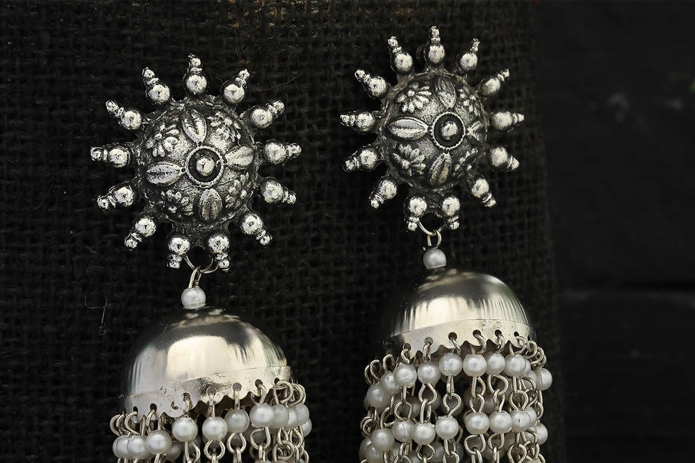 Mominos Fashion Johar Kamal Silver-Plated Earrings With Pearls Jhumkas - Swadesiicart