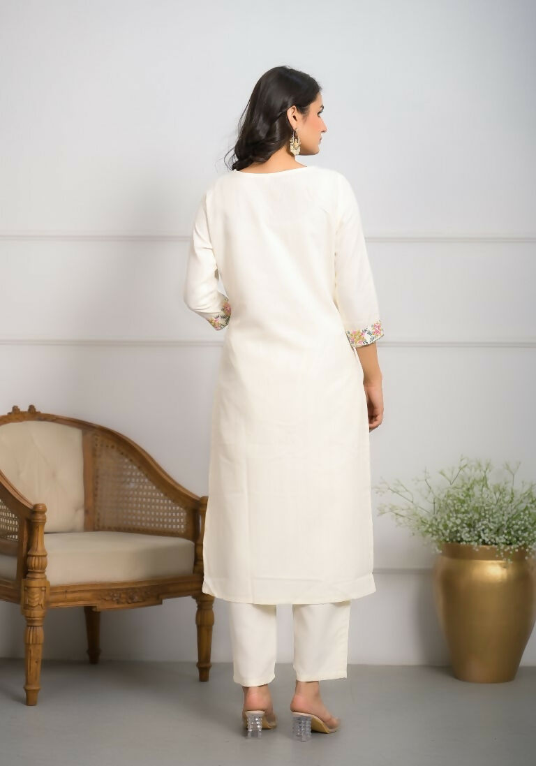 Festive Wear Ethnic White viscose blend Stitched Suit With Dupatta - Tanisha | Swadesiicart