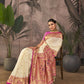 Vishnu Weaves Women's White Paithani Silk Saree with Blouse - Swadesiicart