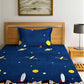 Home Sizzler Blue & Yellow Cartoon Characters 144 TC Bedsheet with Pillow Covers - Swadesiicart