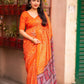 Orange Silk Blend Ajrak Saree with Unstitched Blouse - Hiral Fashion | Swadesiicart