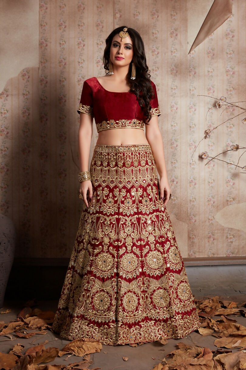 Jyoti Fashion Mesmerizing Red Sequins Embroidered Velvet Lehenga Choli with Dupatta | Swadesiicart
