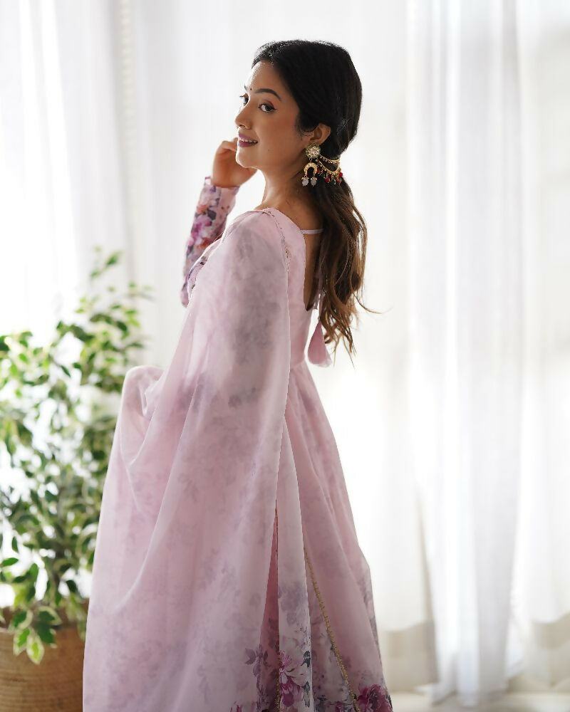 Joban Fashion Pink Kurta Set Organza Sequin Embroidery Work - Swadesiicart