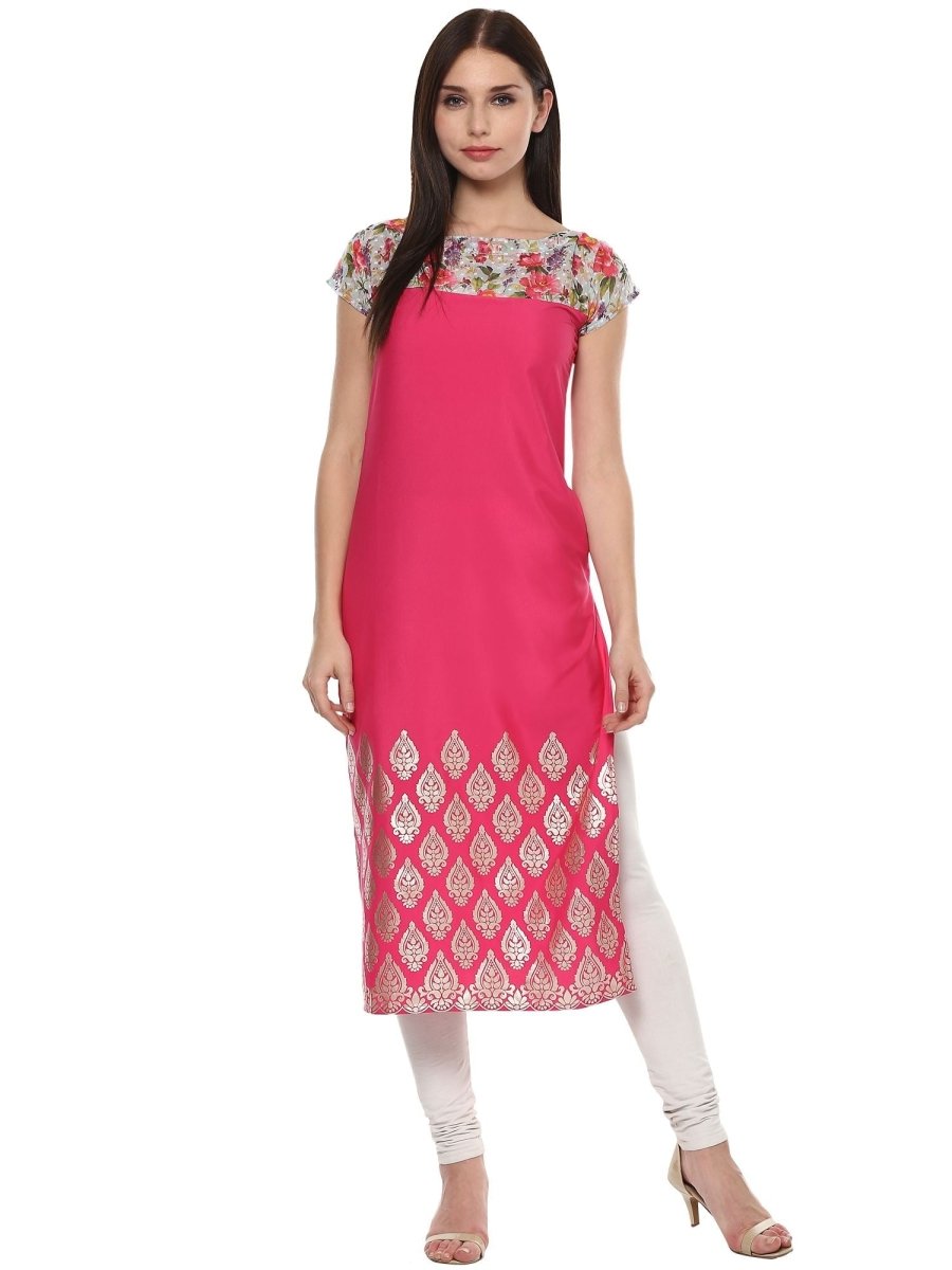 Ahalyaa Women's Pink Chanderi Printed Kurta | Swadesiicart