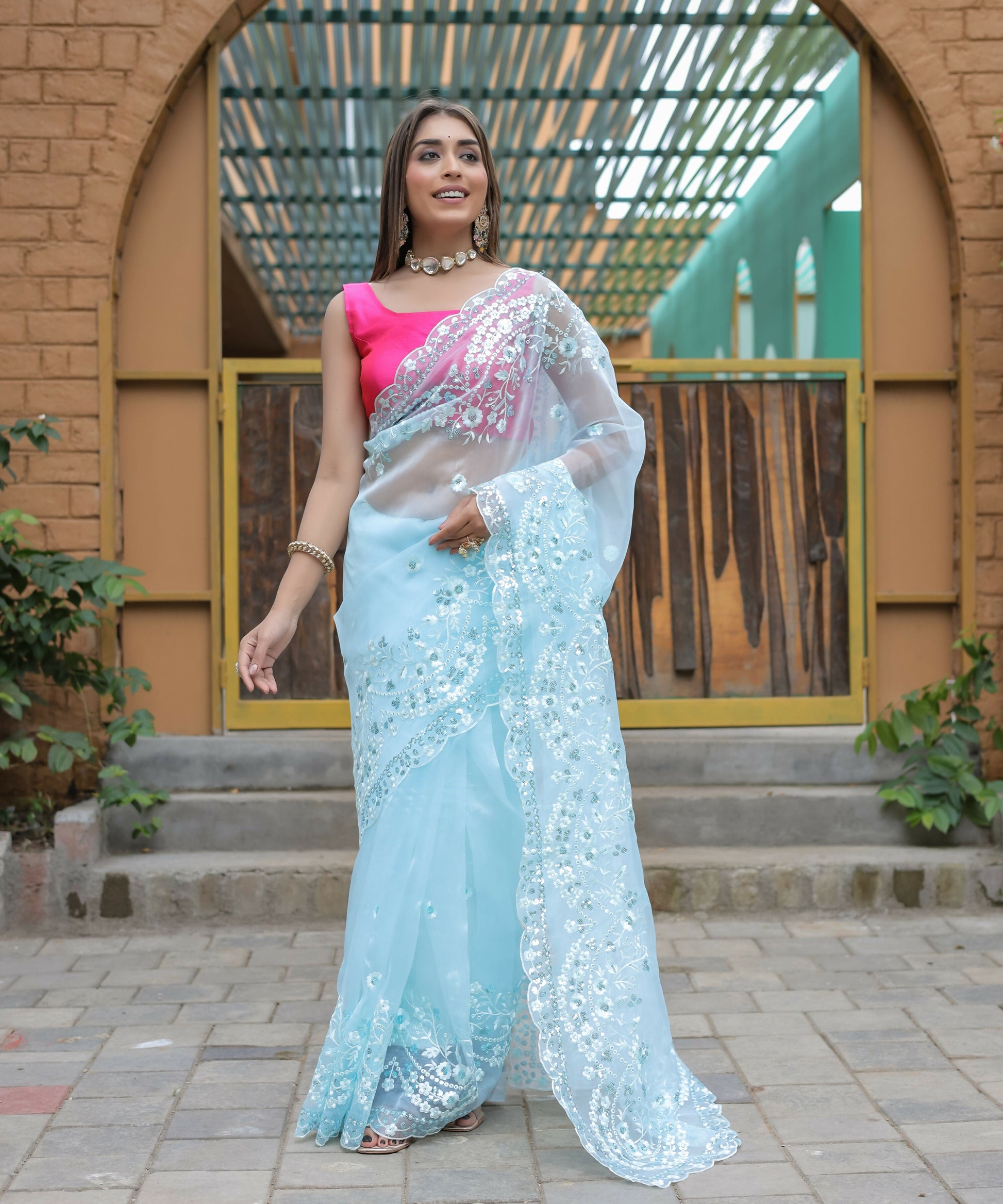 Vamsee Kiki Sky Organza Saree - Swadesiicart