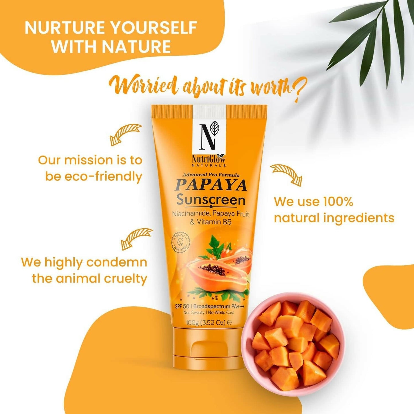 NutriGlow NATURAL'S Advanced Pro Formula Papaya Sunscreen SPF 50 PA+++ - Swadesiicart