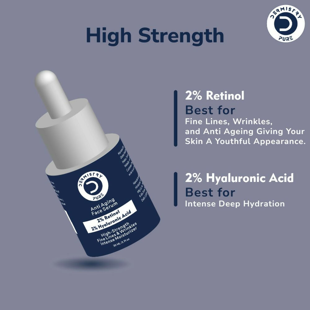Dermistry Pure 2% Retinol 2% Hyaluronic Acid Anti Aging Moisturizer Fine Lines Wrinkles Face Serum - Swadesiicart