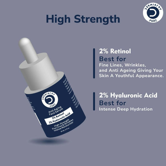Dermistry Pure 2% Retinol 2% Hyaluronic Acid Anti Aging Moisturizer Fine Lines Wrinkles Face Serum - Swadesiicart