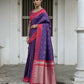 Vishnu Weaves Women's Blue Raw Silk Saree with Blouse - Swadesiicart