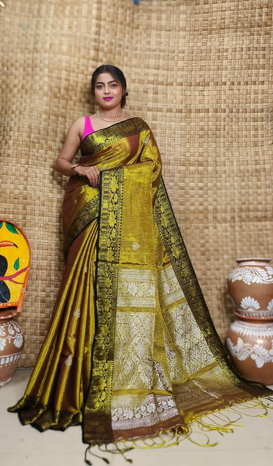 Exclusive Collection Golden Beautiful Tissue Benarasi Saree - Swadesiicart