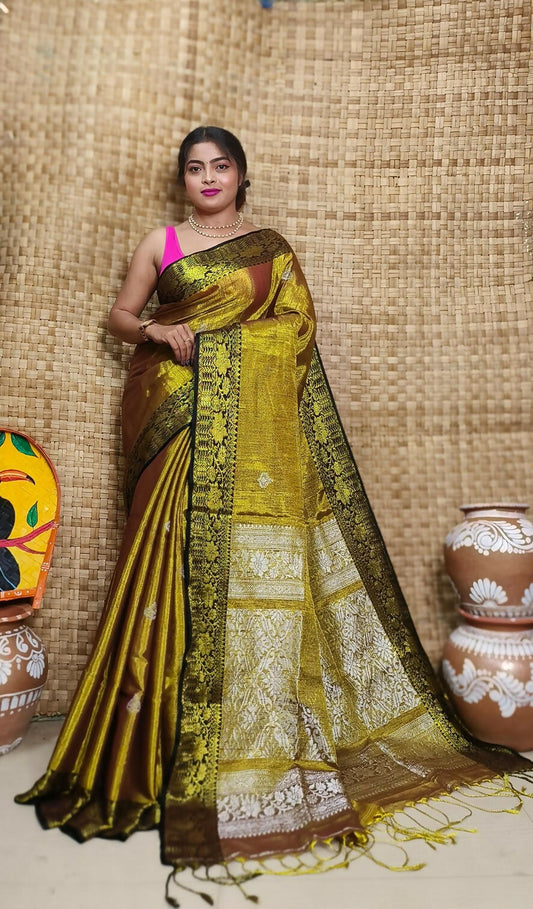 Exclusive Collection Golden Beautiful Tissue Benarasi Saree - Swadesiicart