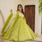 Aayaa Designer Printed Muslin Suit - Parrot yellow
