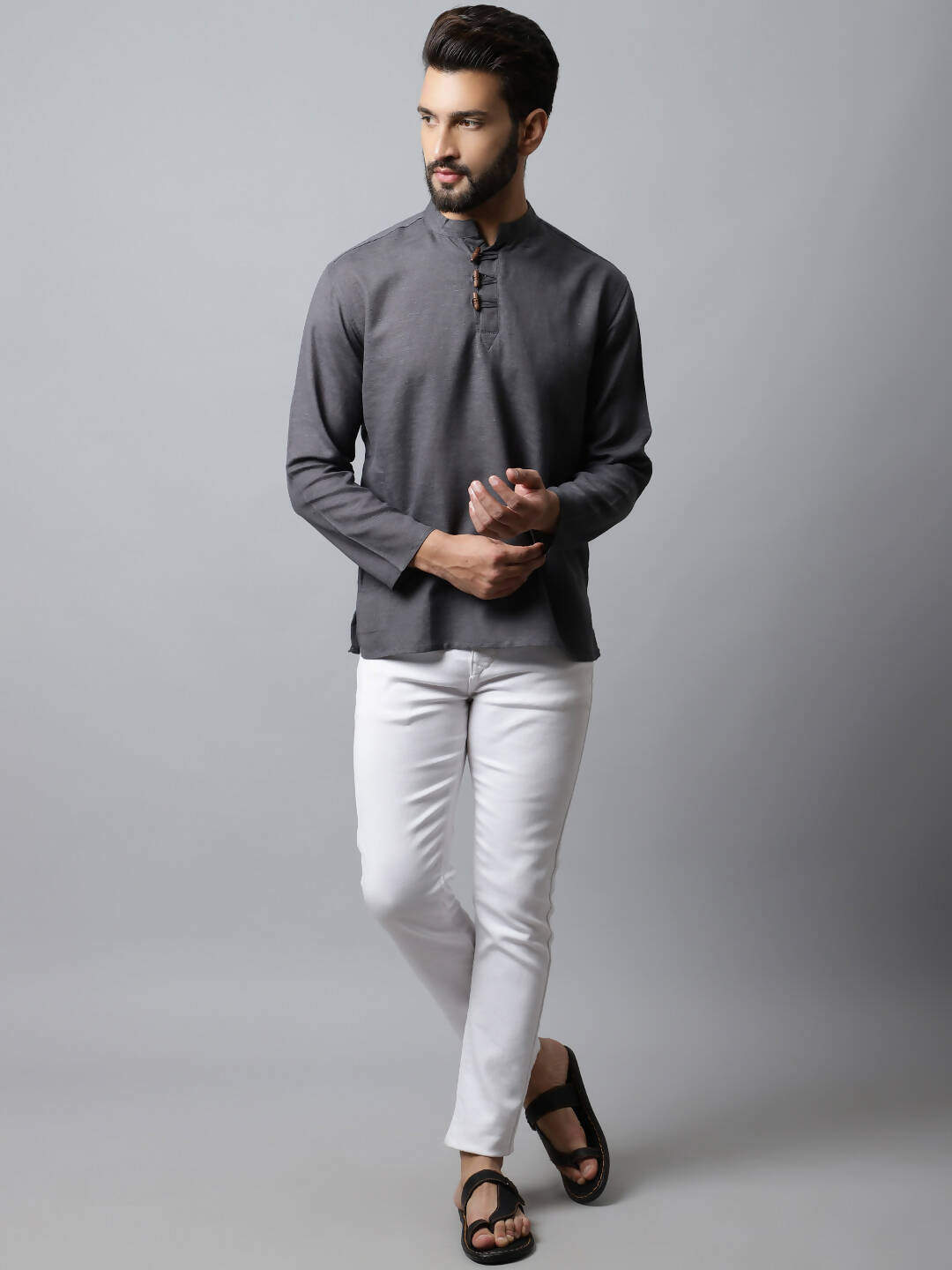 Even Apparels Grey Color Pure Cotton Men's Kurta With Side Placket (SLD1202) | Swadesiicart