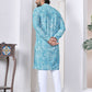 Anaita Sky Blue Digital Printed Work Cotton Straight Kurta