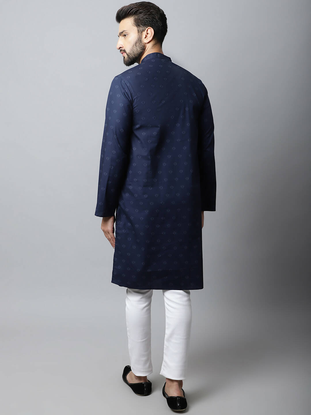 Even Apparels Navy blue Color Pure Cotton Men's Kurta With Band Collar (PRT1184-NVC) | Swadesiicart