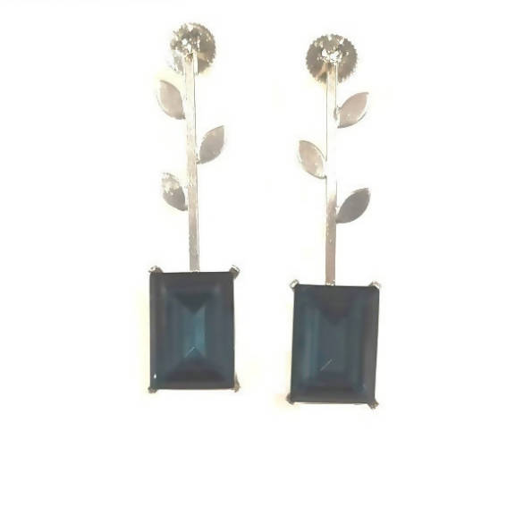 Bling Accessories Swarovski Montana Blue 92.5 Sterling Silver Leaf Earrings | Swadesiicart