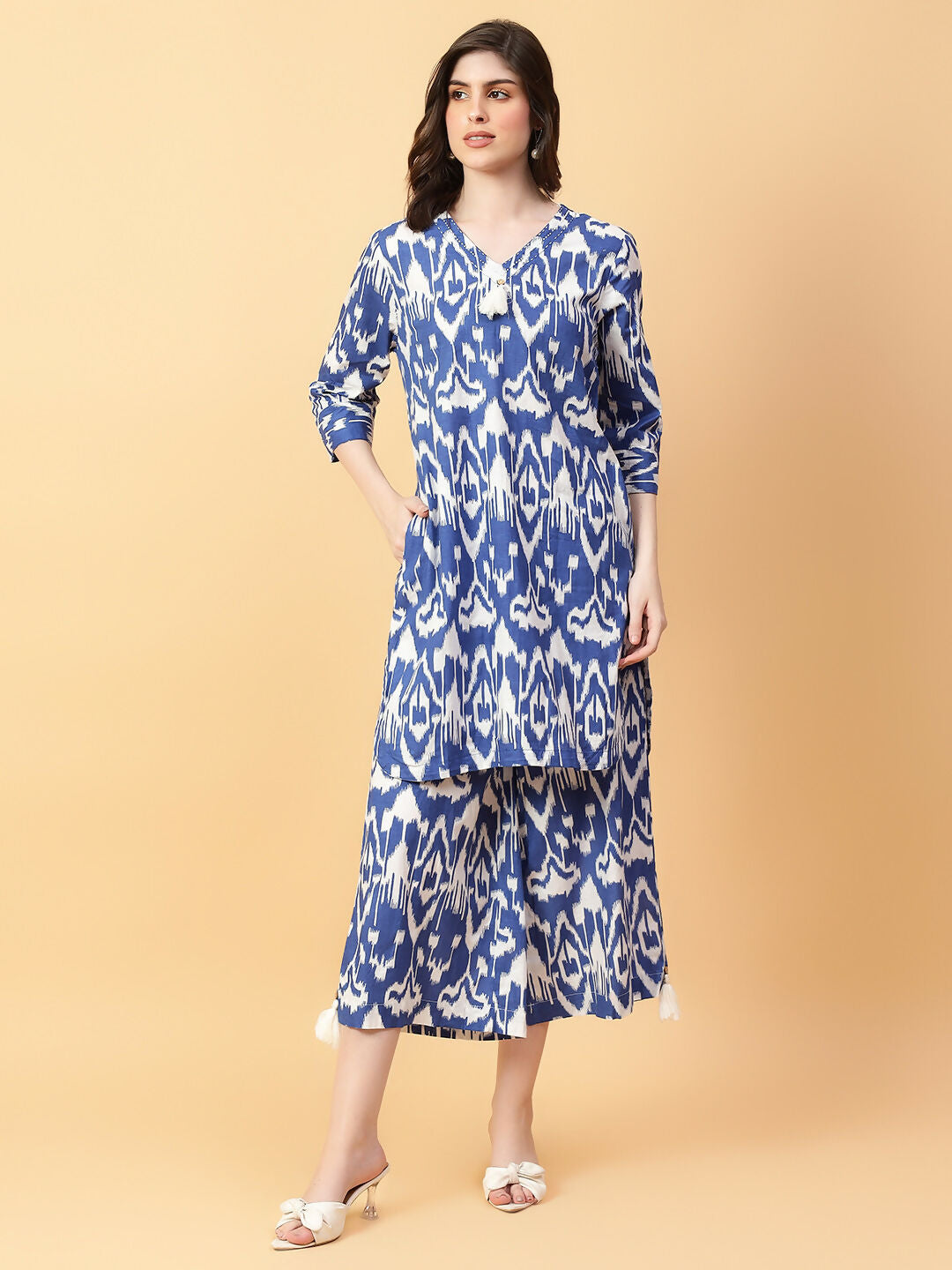 Joban Fashion Blue Cotton Printed & Hand Work Co-ord Set - Swadesiicart