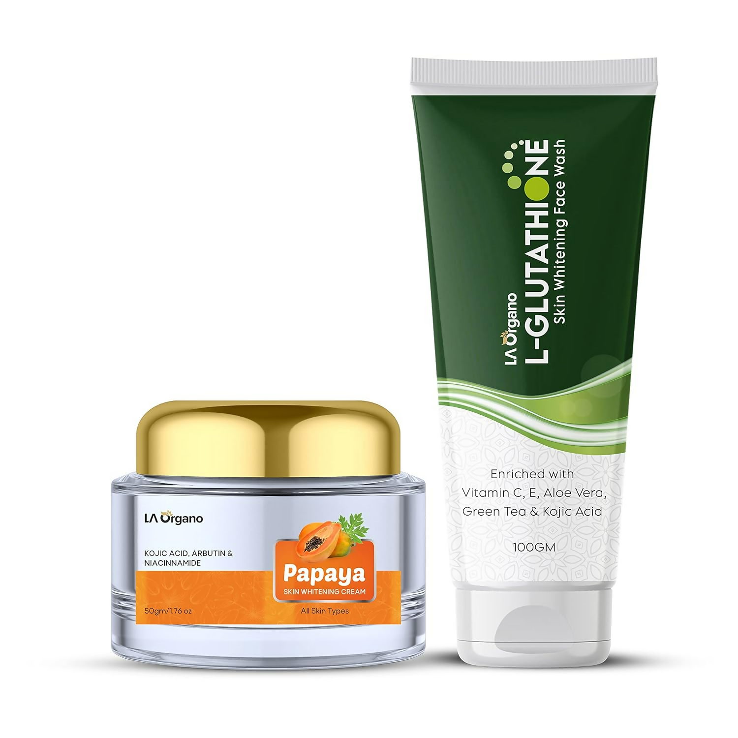 LA Organo Papaya Skin Whitening Cream and Glutathione Face Wash Combo | Swadesiicart