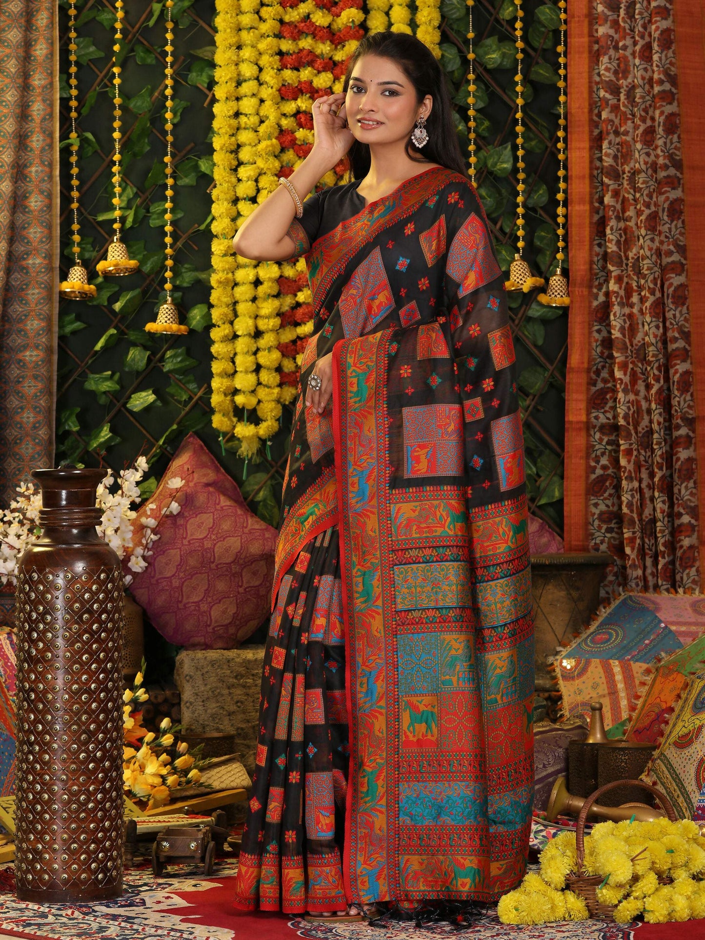 Shree Shyam Fashion Linen Cotton Black Saree