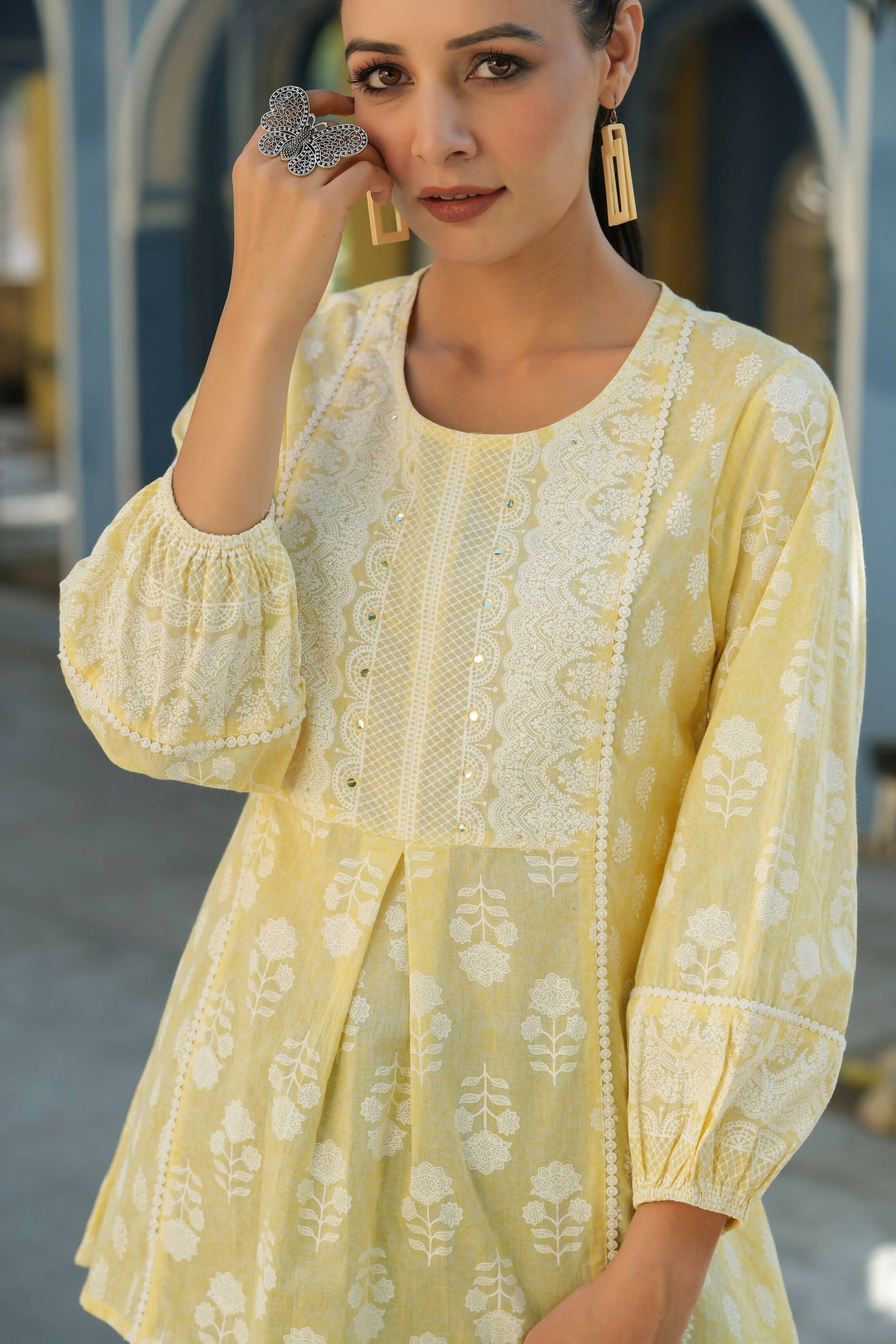 Juniper Women's Lemonyellow Printed A-Line Tunic | Swadesiicart