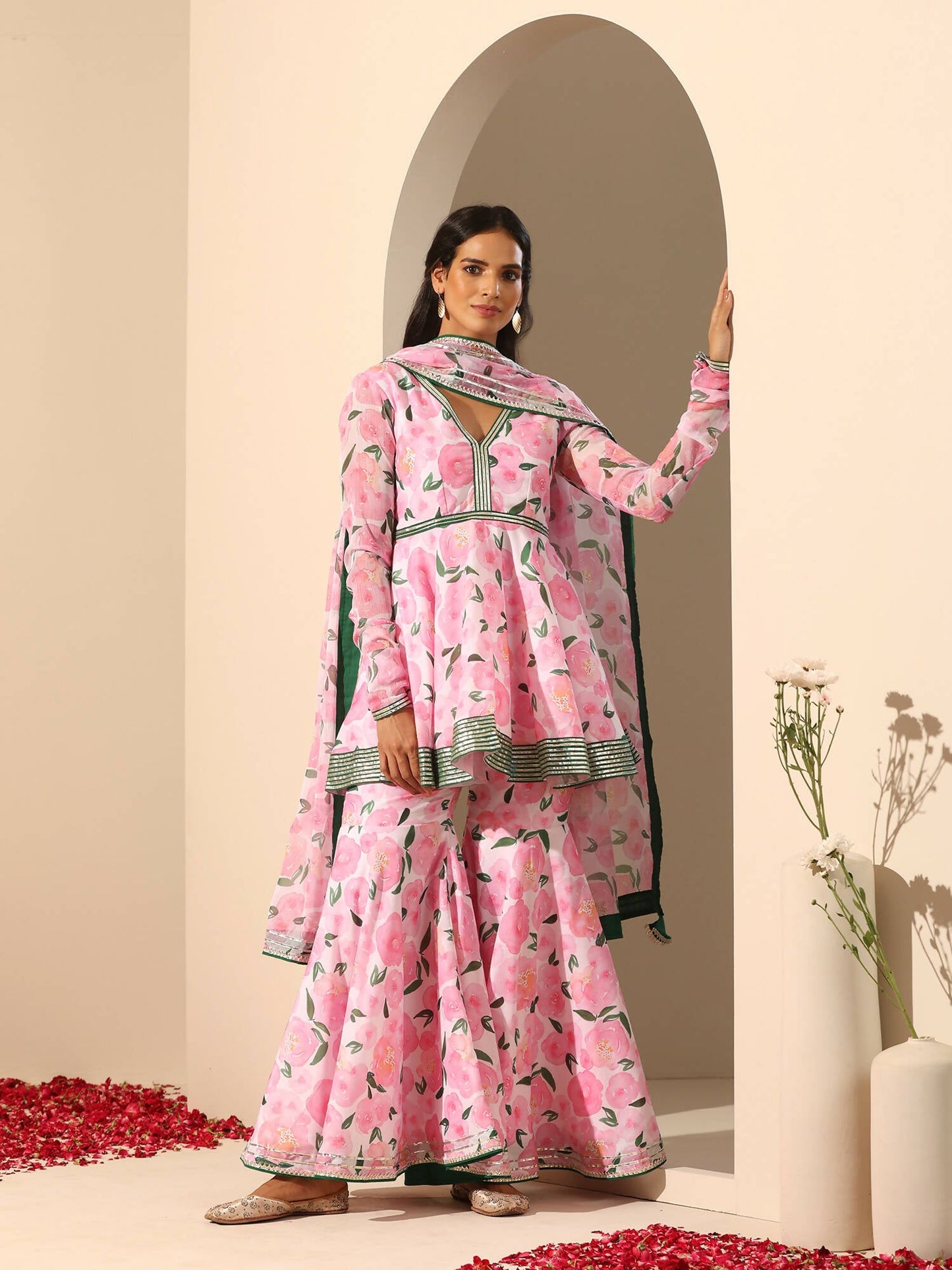 Pomcha Jaipur Pink Gul Rozi Sharara Set | Swadesiicart