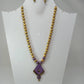 Terracotta Diamond Pendant Long Necklace Set With Studs-Lavender