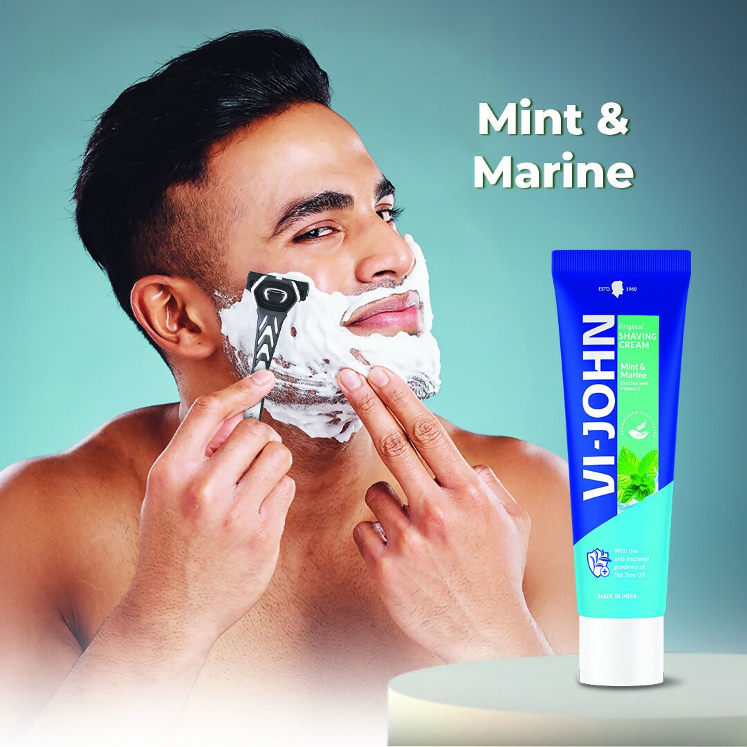 VI-JOHN Dermatologically Tested Vitamin-E enriched Anti Bacterial Mint & Marine Shaving Cream | Swadesiicart