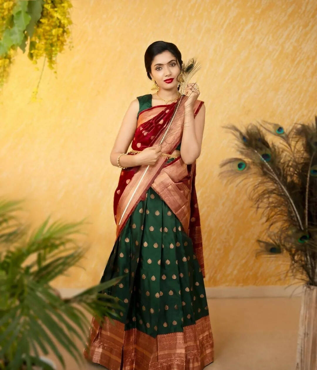 DEIANA'S Beautiful Pure Jari Silk Weaving Lehengha Choli - Green | Swadesiicart