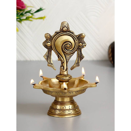 eCraftIndia Gold-Toned Shankha Handcrafted Diya with 5 wicks | Swadesiicart