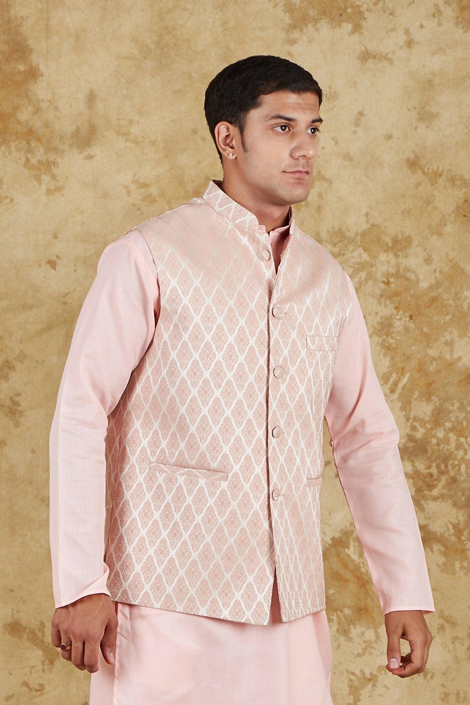 Bluesaanchi Men's Jacquard Rosy Waistcoat | Swadesiicart
