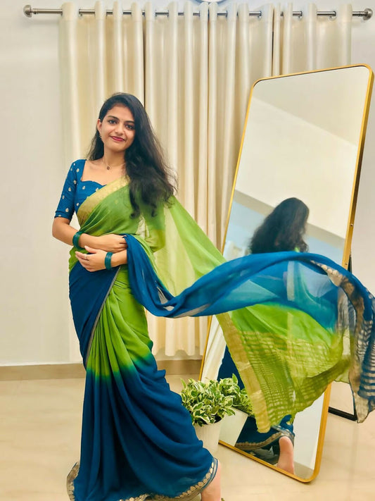 Exclusive Collection Green Party Wear Georgette Saree - Swadesiicart