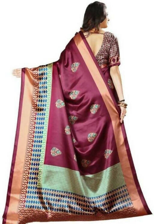 DEIANA'S Beautiful Designer Golden zari Soft Lichi Silk Saree - Wine - Swadesiicart