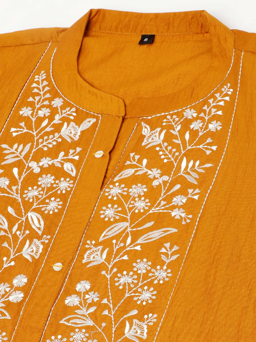 Mustard Chinon Yoke Embroidered A-line Top - Tarini - Swadesiicart