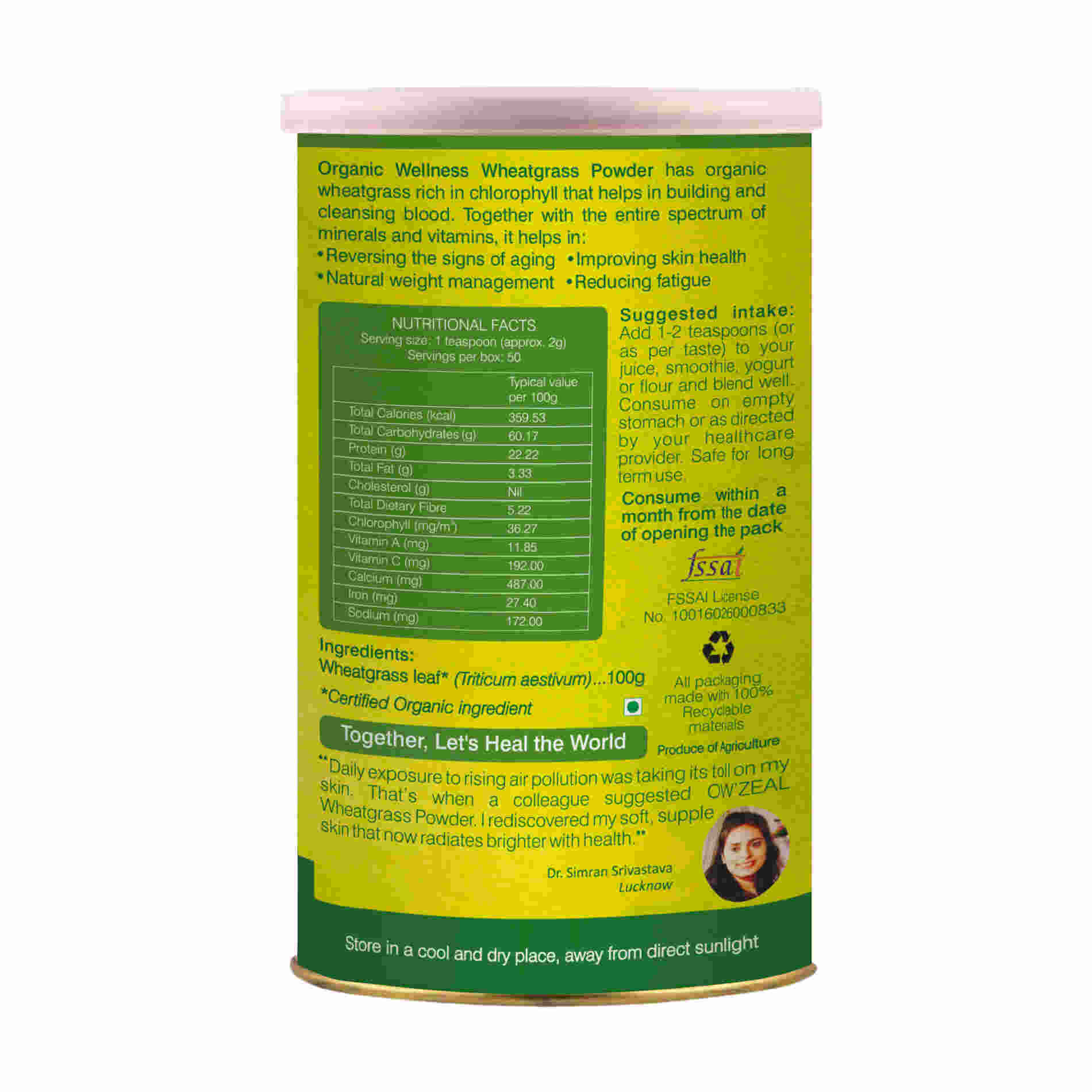 Organic Wellness Wheatgrass Powder - Swadesiicart