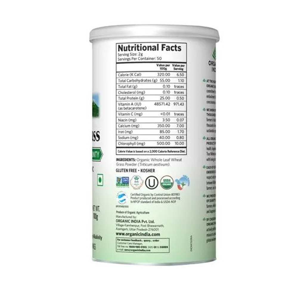 Organic India Wheat Grass Powder - 100 Gm - Swadesiicart