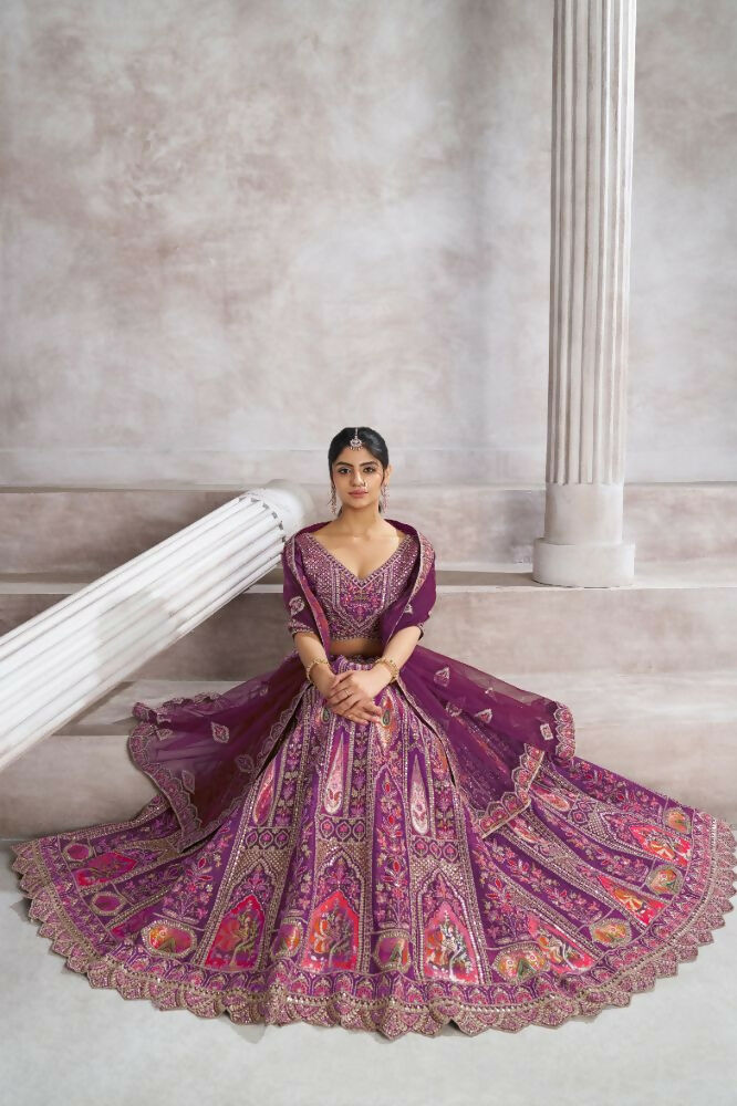 Kesar Fab Purple Banarasi Silk Hand_Woven Lehenga | Swadesiicart