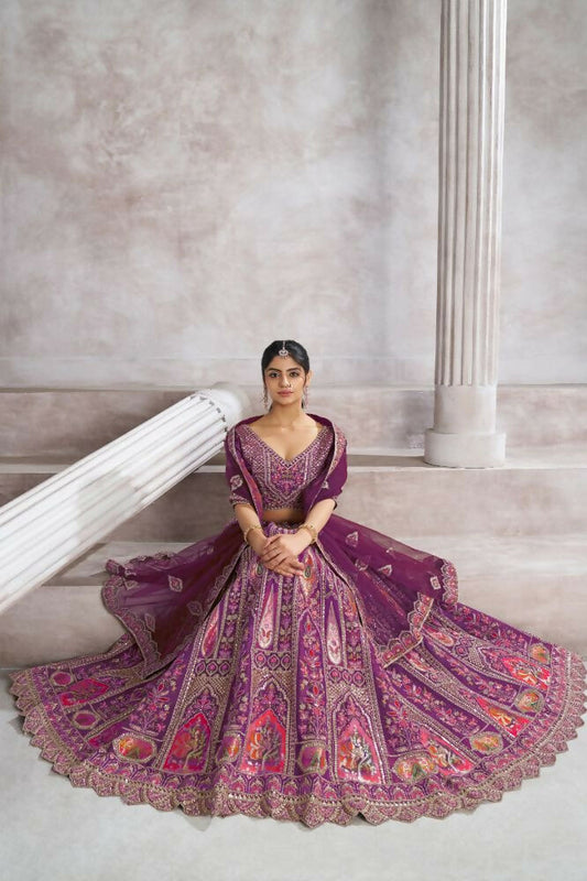 Kesar Fab Purple Banarasi Silk Hand_Woven Lehenga | Swadesiicart