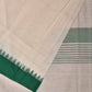 White and Green Khadi Cotton Handloom Plain Saree with Temple Border Design - Global Threads | Swadesiicart