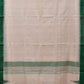 White and Green Khadi Cotton Handloom Plain Saree with Temple Border Design - Global Threads | Swadesiicart