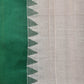 White and Green Khadi Cotton Handloom Plain Saree with Temple Border Design - Global Threads | Swadesiicart