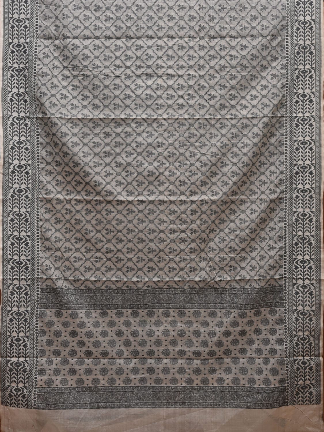 White Cut Work Cotton Handloom Saree with All Over Jamdani Style Design - Global Threads | Swadesiicart