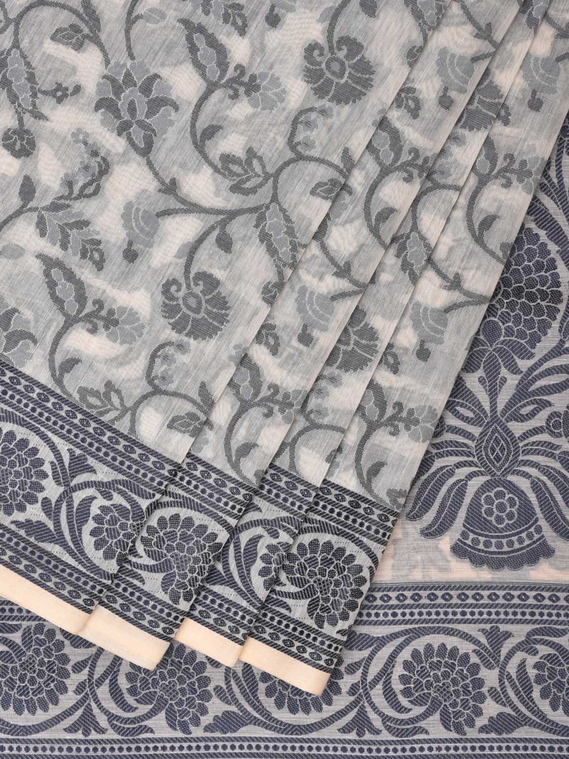 White Cut Work Sico Cotton Saree with All Over and Border Design - Global Threads | Swadesiicart
